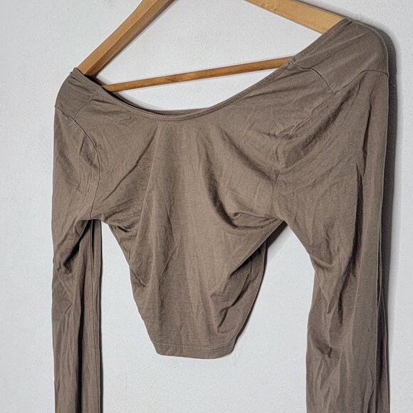 Free People Beach XS Brown Long Sleeve Crop Top Women's Boat Neck - Picture 3 of 5
